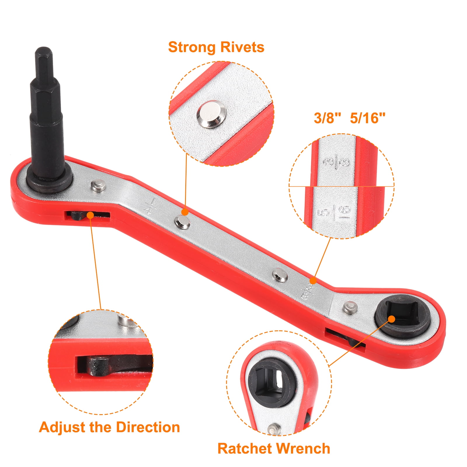 Uxcell 2pcs 1/4" 5/16" 3/16" 3/8" HVAC Service Wrench Set, Red