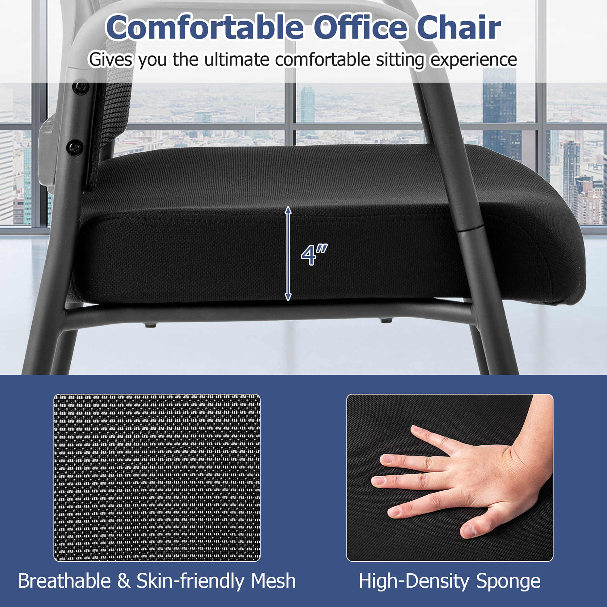 Gymax 2 Pcs Office Guest Chairs on Wheels w/ Metal Frame & Armrests Mesh Back Office