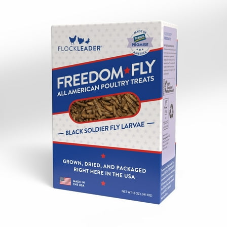 FlockLeader Freedom Fly, All American Dried Black Soldier Fly Larvae Poultry Treats, 12 Ounces