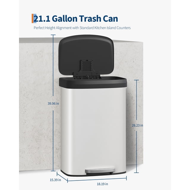 AKDSteel 21 Gallon (80l) Stainless Steel Recycling Bin, In-Home Metal Trash Can With Liner Rim And Soft Close Lid