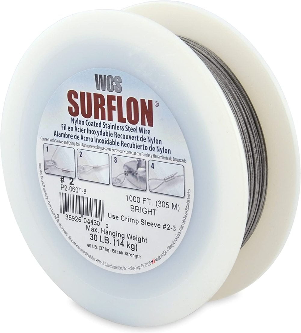  Surflon, Nylon-Coated Stranded Stainless Steel Picture Crimping  Wire, Bright, Size #7, 105 lb / 48 kg, 1000 ft / 305 m : Tools & Home  Improvement