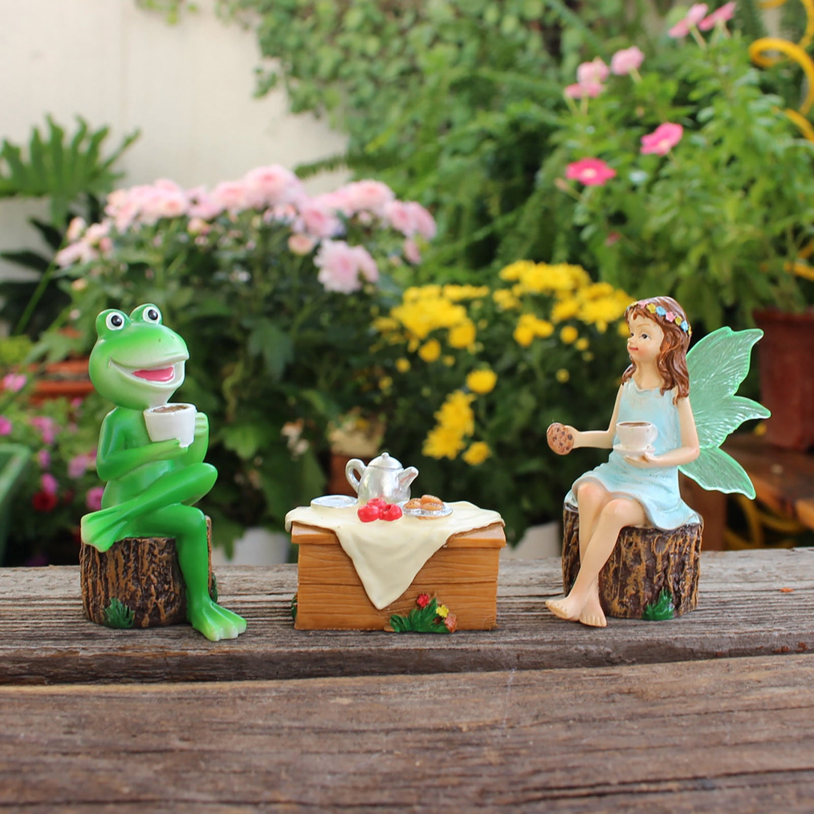 3PC Outdoor Frog And Fairy Garden Decoration Resin Frog Statue Garden Decoration Frog Statue Garden Statue For Mini Pond Balcony