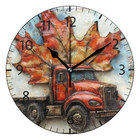 YAZAOO Decorative Wall Clock Size:25cm Truck with Large Maple Leaf Design Pattern Clock