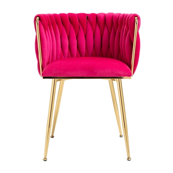 Set of 2 Accent Chairs, Counter Height Dining Chairs with Curved Backrest and Armrest, 2 pcs Leisure Chairs with Metal Legs for Living Room Dining Room, Rose Red
