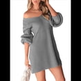 thumbnail image 2 of Vestido de Punto con Cuello en V y Mangas Abullonadas para Mujer, Informal, de Otoño e Invierno, de Larga. Gris L, 2 of 10
