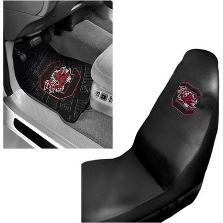 South Carolina 2 pc Front Floor Mats and Seat Cover Bundle