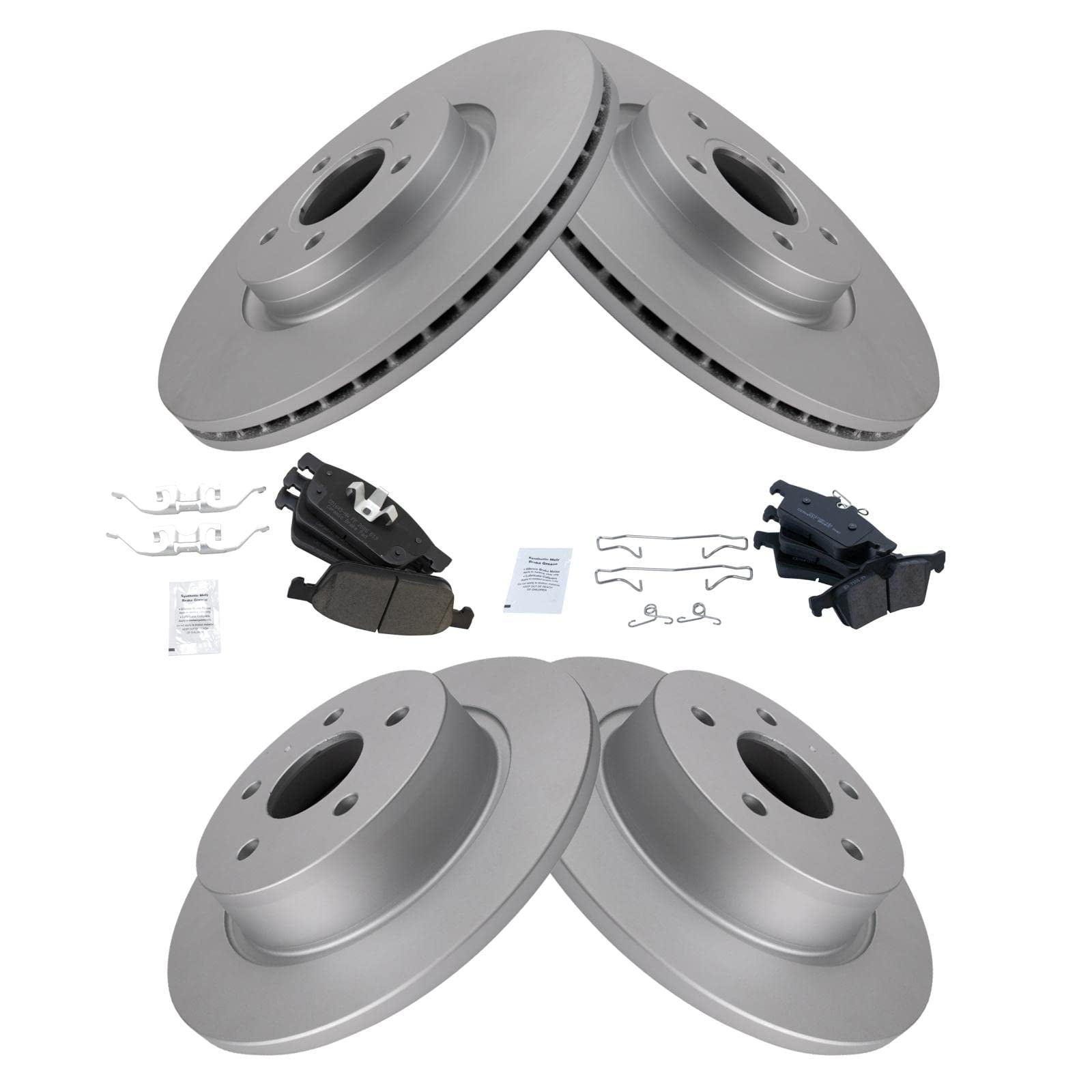 TRQ Front & Rear Premium Ceramic Brake Pad & Coated Rotor Kit for 