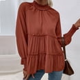 thumbnail image 4 of Blouses for Women Turtle Neck Ruffle Lantern Long Sleeve Solid Color Ladies Casual Loose Pullover Shirt Fall Tops, 4 of 7