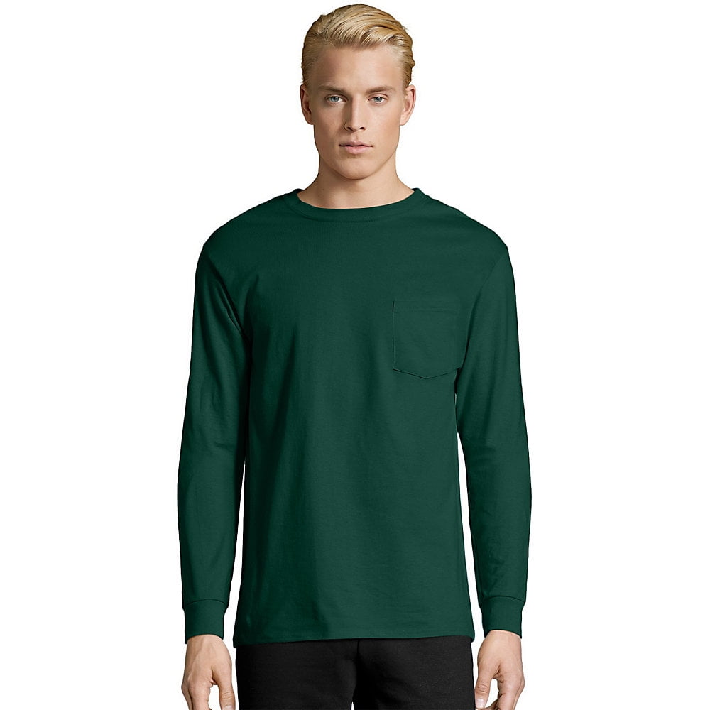 Hanes Mens Tagless Long Sleeve Tee With Pocket Hanes Mens Tagless Long Sleeve Tee With Pocket