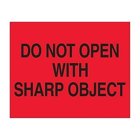 UPC: 0848109055916 | Box Partners DL1631 8 x 10 in. Do Not Open with Sharp Object Labels Fluorescent Red