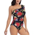thumbnail image 3 of Rateoe Red Rose Flower Pattern Women One Piece Swimsuits Tummy Control One Shoulder Bathing Suits Ruffle Swimwear-X-Large, 3 of 6