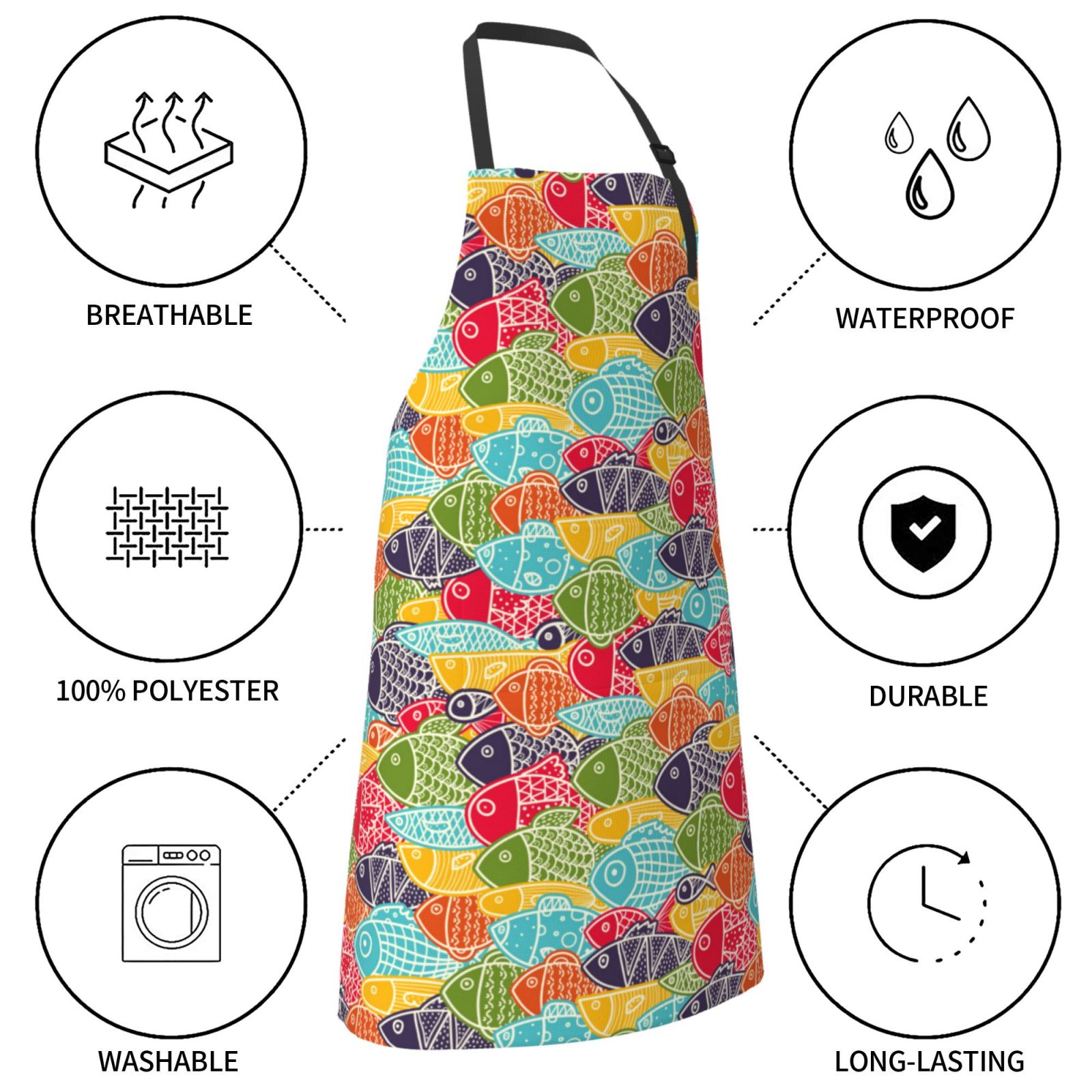 Vsdgher Colorful Fish 2 Waterproof Apron with 2 Pockets Kitchen Chef Aprons Bibs for Grooming Cooking Baking Painting Gardening