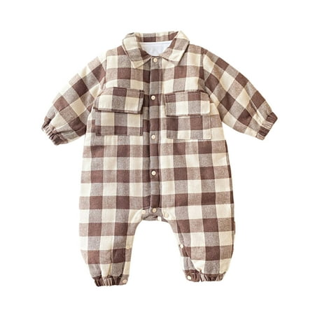 

ZHAGHMIN Baby Essentials 6-12 Months Baby Boys Girls Cotton Plaid Autumn Long Sleeve Pants Romper Jumpsuit Clothes Just One You Romper Side Snap Bodysuit Baby Rompers For Toddlers 3 Months Old Baby