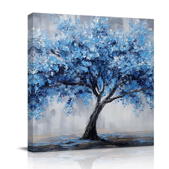 Canvas Wall Art Blue Floral Canvas Art Print Classical Flower Botanical Abstract Modern Oil Painting Pictures Wall Decor for Living Room Bedroom Decorations Stretched Framed Ready to Hang 8"x8"