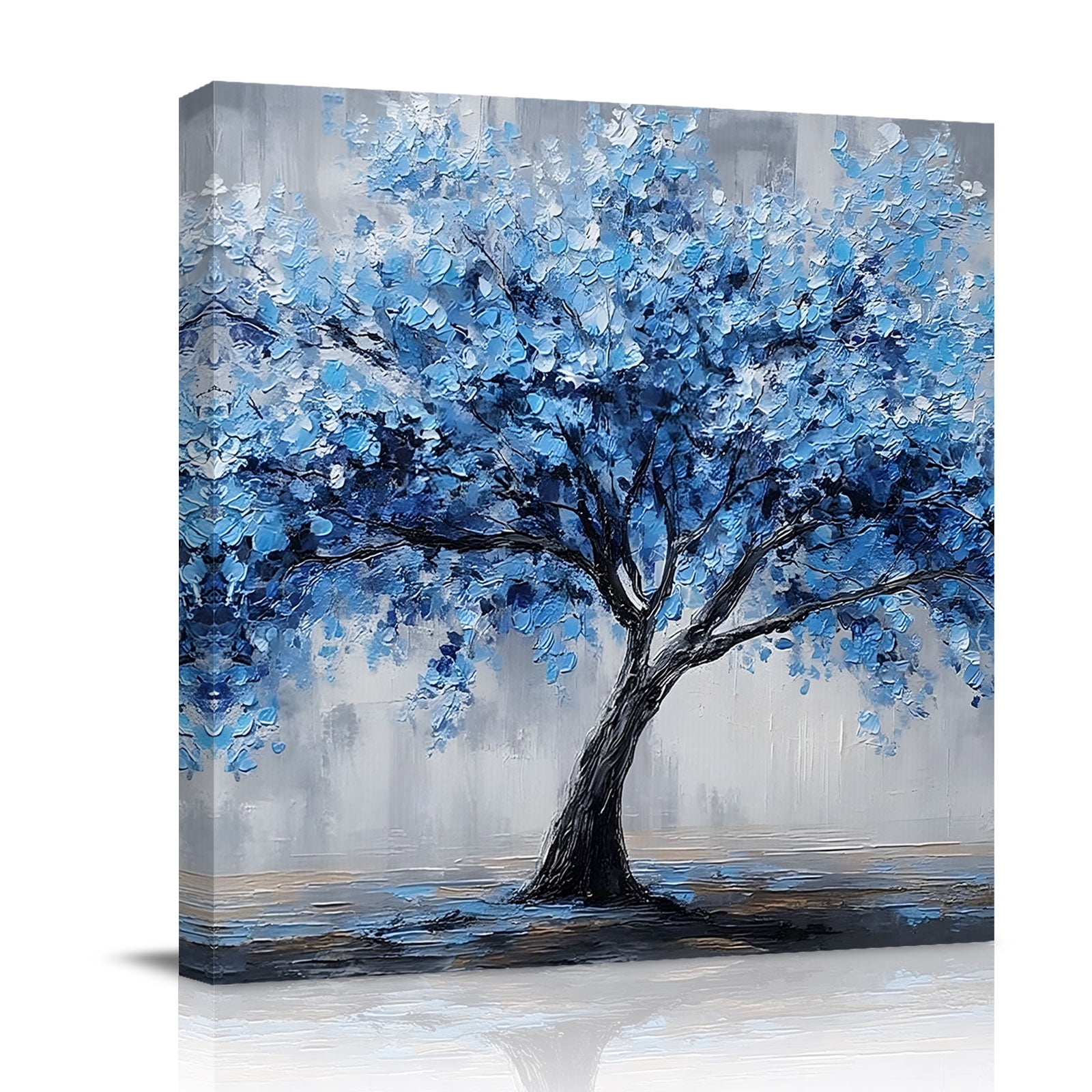 Canvas Wall Art Blue Floral Canvas Art Print Classical Flower Botanical Abstract Modern Oil Painting Pictures Wall Decor for Living Room Bedroom Decorations Stretched Framed Ready to Hang 8"x8"