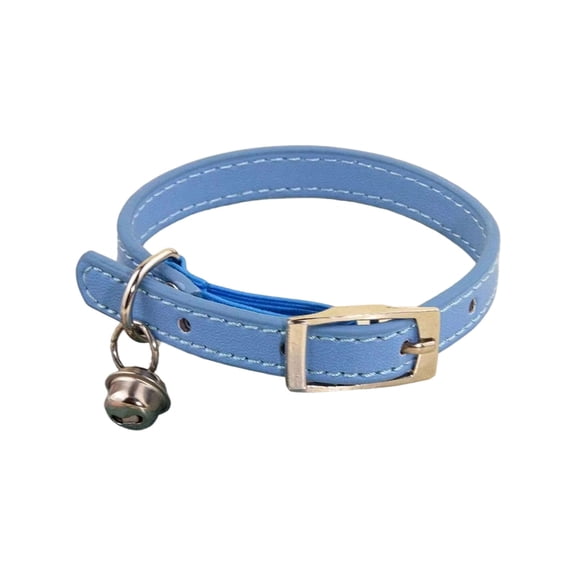 Premium Real Leather Cat Collar with Bell & Safety Elastic Adjustable Soft Kitten Collar Lightweight Buckle Closure for Pets(Blue,Size XS)