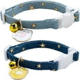 thumbnail image 1 of DEBGFS 2 Pack Cotton Breakaway Cat Collars with Bell,Blue, 1 of 5