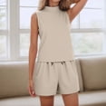 thumbnail image 2 of MuXiKeJi Clothes Womens Striped Summer 2 Piece Short Sets Short Sleeve T Shirts Drawstring Shorts Casual Outfits Lounge Pajama Sets, 2 of 4