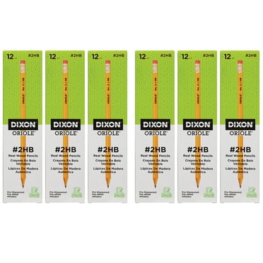 Dixon Oriole Wood-Cased Pencils, #2 HB Soft, Pre-Sharpened, Yellow, 12 Per Pack, 6 Packs