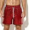 thumbnail image 2 of ZCFZJW Men's Glitter Shorts Lightweight Casual Classic Fit Drawstring Solid Color Summer Beach Shorts with Elastic Waist and Pockets Red M, 2 of 4