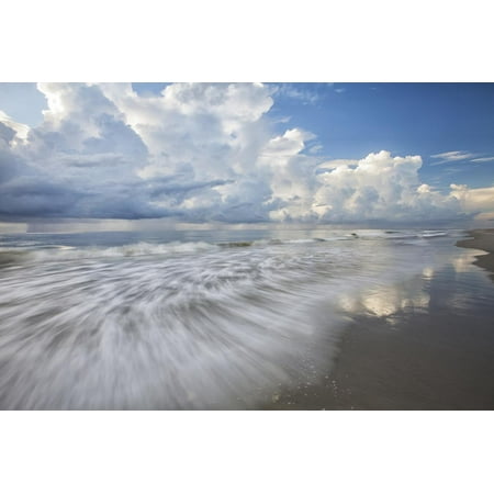 USA, Georgia, Tybee Island. Clouds and waves in morning light at the beach. Print Wall Art By Joanne