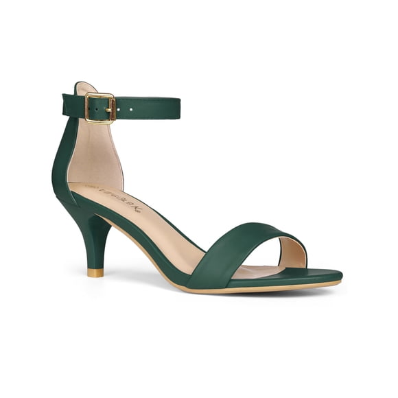 BLISSFUL STEP Women's Shoes Kitten Heel Ankle Strap Open Toe Sandals Dark Green 10