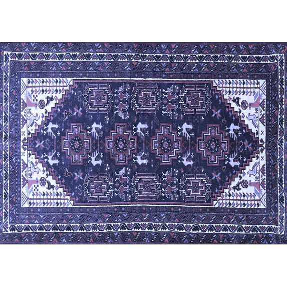 Ahgly Company Machine Washable Indoor Rectangle Persian Blue Traditional Area Rugs, 7' x 10'