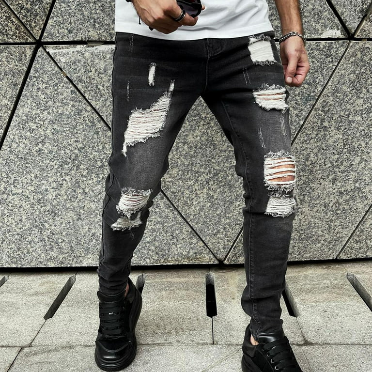 forsigtigt Interpretive Intuition Hfyihgf Men's Slim Fit Stretch Jeans Ripped Skinny Jeans for Men Distressed  Straight Leg Fashion Comfort Flex Waist Denim Pants(Dark Gray,L) -  Walmart.com