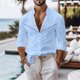 thumbnail image 1 of pstuiky camisas de manga larga para hombre, Camisa informal de manga larga con cuello alto y botones lisos para hombre camisetas de hombre m, 1 of 3