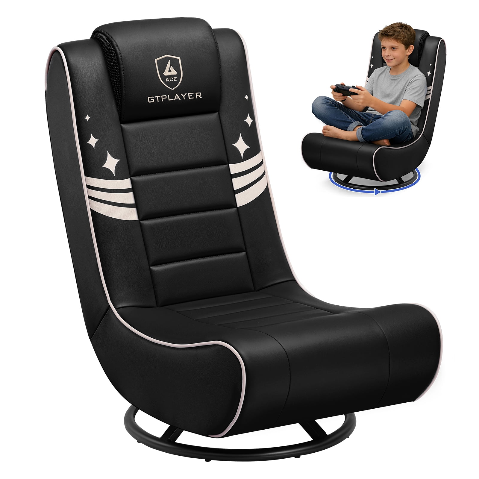 GTPLAYER Swivel Floor Gaming Chairs with Foldable Backrest for Teens, Gold