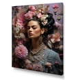 thumbnail image 2 of Designart "Mexican Portrait with Floral Pink and Blue II" Fashion Canvas Wall Art - Glam Pink Woman Mexican Entryway Wall Art Print, 2 of 6