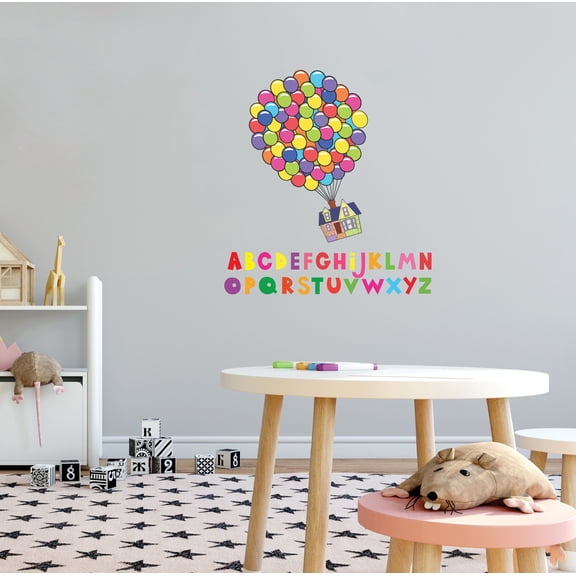 KIDS DAYCARE - Removable Kids Playroom Child Care Educational Décor A-Z Alphabet Letters Multicolored Balloons & House Design Vinyl Wall Decal Sticker 18" x 20"