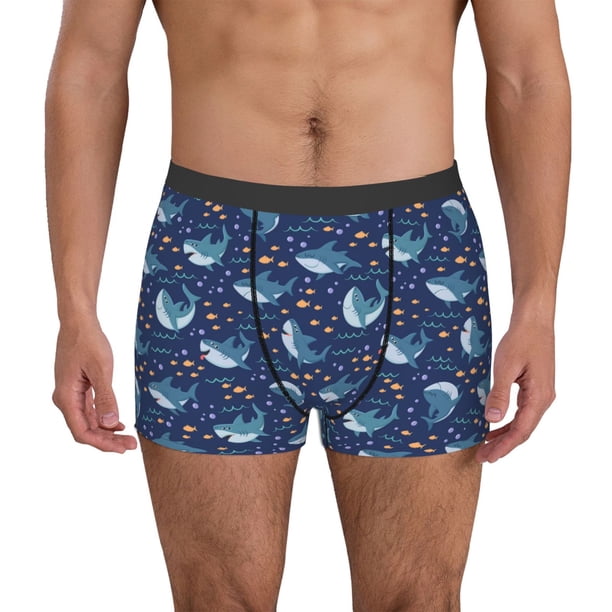 Balery Cartoon Sharks2 Calzoncillos bóxer para hombre, ropa interior de algodón suave y transpirable con cinturilla de nailon-Large
