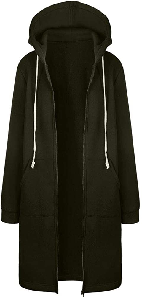 Full Zip Hoodie Coat Women Long Cardigan Hooded Jacket Loose Outwear Overcoat 