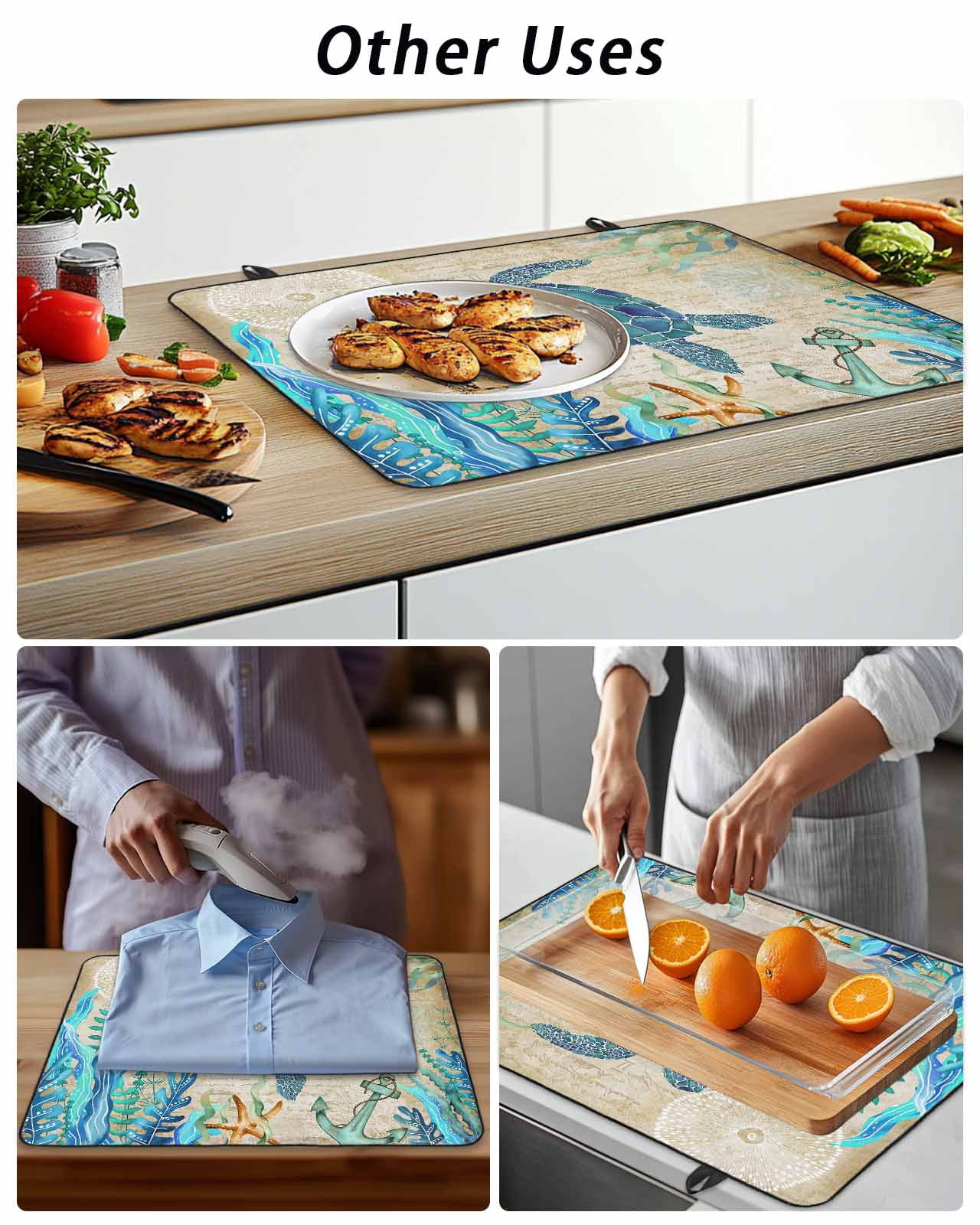 Stove Top Covers for Electric Stove, Teal Sea Turtle Coastal Glass Stovetop Cover Protector, Vintage Summer Beach Seaweed Induction Cooktop Protector Oven Mat for Kitchen Countertop 24"x21"