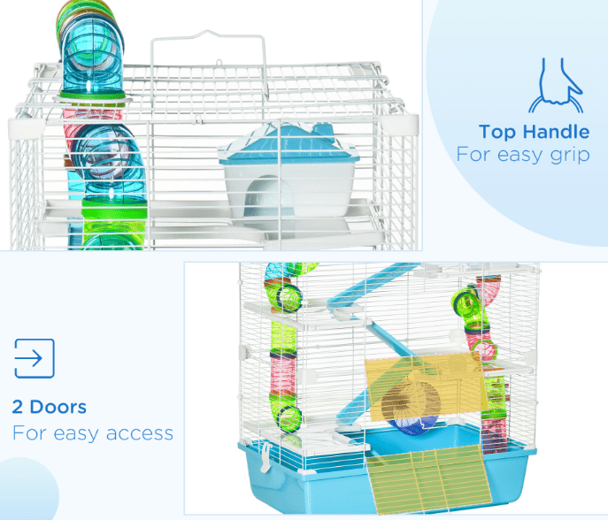 Hamster Cage 23", 5-Tier Habitat, Rat & Mouse Cage with Tubes & Wheel - Light Blue