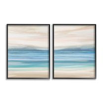 Stupell Industries Subtle Beach Seascape Landscape Painting Black Framed Art Print Wall Art, 16 x 20, Set of 2