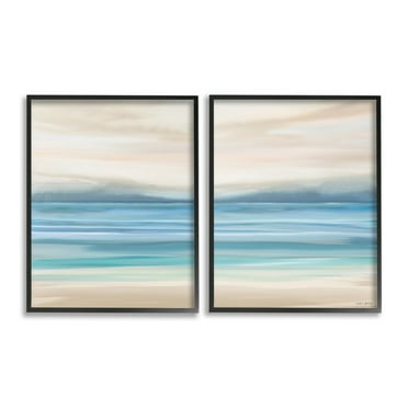 Stupell Industries Subtle Beach Seascape Landscape Painting Black Framed Art Print Wall Art, 16 x 20, Set of 2