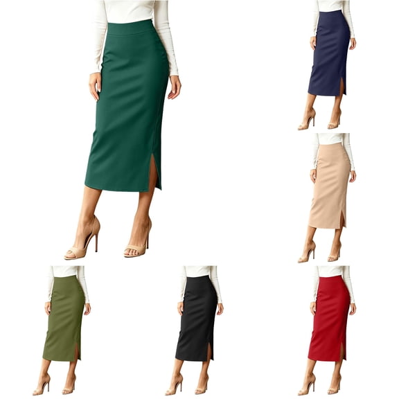 Jane Wardrobe High Waist Side Slit Solid Twill Bodycon Midi Skirt Women Office Business Formal Long Skirt 1PC S-XXXL Plus Size Friendly