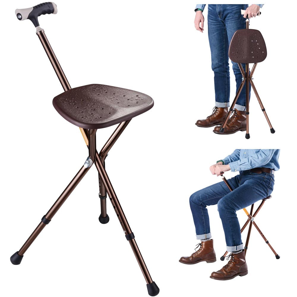 Folding Walking Cane with Seat,Portable Walking Stick for Senior,Adjustable Height Hiking Cane Chair Stool for Elderly Travel Camping Walking Unisex