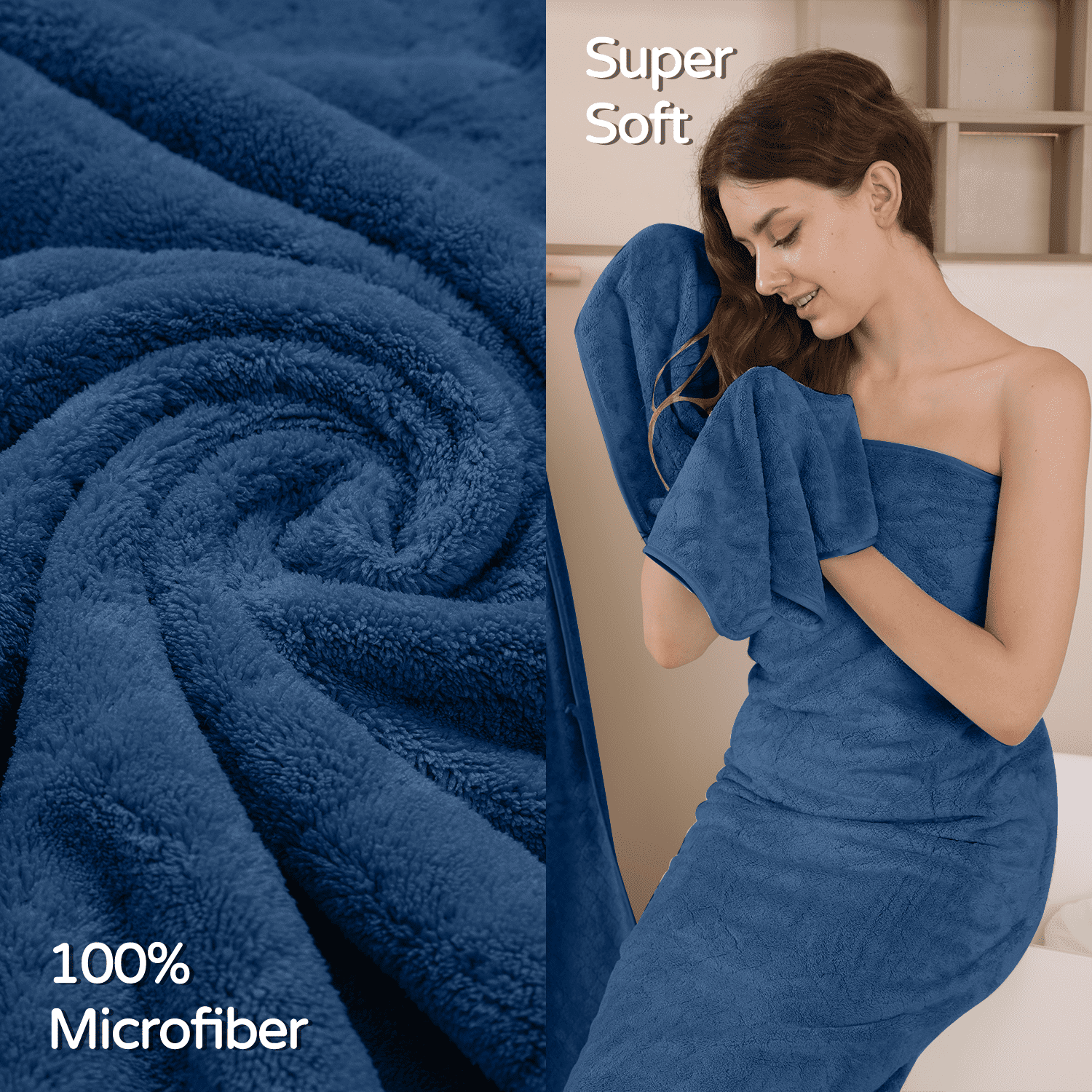 Beartech 8 Piece Microfiber Bath Towels Set - 2 Bath sheets,2 Hand Towels,4 Washcloths,Soft & Highly Absorbent Family Towels,Quick Dry & Less Lint Shower towels for Bathroom,Spa-Navy Blue