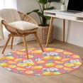thumbnail image 5 of Summer Fruit Round Area Rugs 3 ft, Watercolor Lemon Cute Frangipani Blue Leaves Farmhouse Washable Small Area Rug with Non-Slip Sturdy Edge Binding Round Front Door Mat Floor Carpet for Entryway, 5 of 9