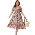 thumbnail image 3 of DARING DIVA Plus Size Short Sleeve Square Neck Maxi Floral Dress 2X Pink Green, 3 of 6