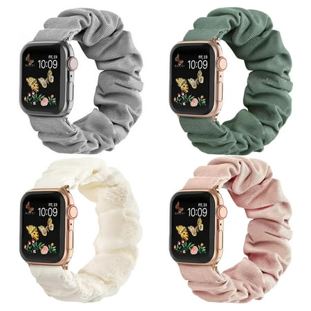 KOGYAS 4 Pack Scrunchie Watch Bands for Women Compatible with Apple Watch Bands Series 9 8 7 6 5 4 3 2 1 SE, Soft Elastic Replacement Wristband for iWatch Bands 38mm 40mm 41mm