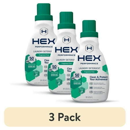 (3 pack) HEX Performance Fragrance Free Detergent, 50 Loads