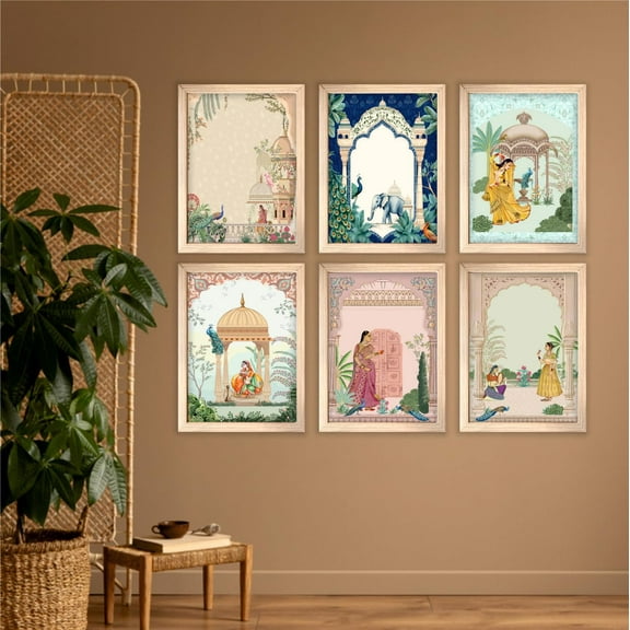 Traditional Indian Art Pichwai Unframed Canvas Painting for Wall Decoration - Wall Paintings for Living Room, Bedroom,Hall,Kids Room (10x13 Inch) Set of 6