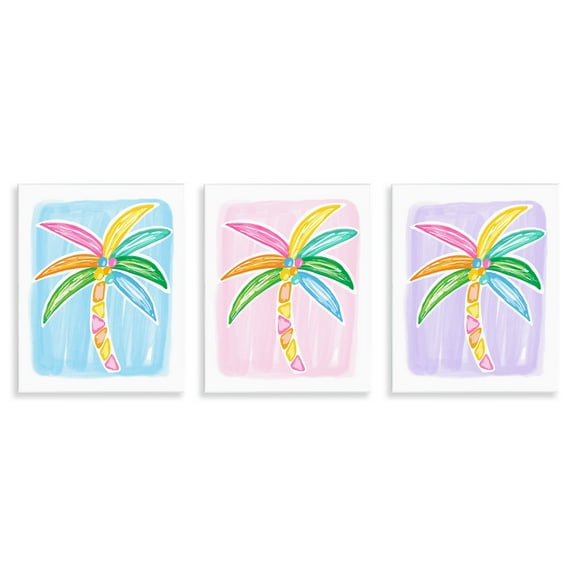 Stupell Industries Fun Summer Palms Plants & Flowers Painting Unframed Art Print Wall Art, 11 x 14, Set of 3