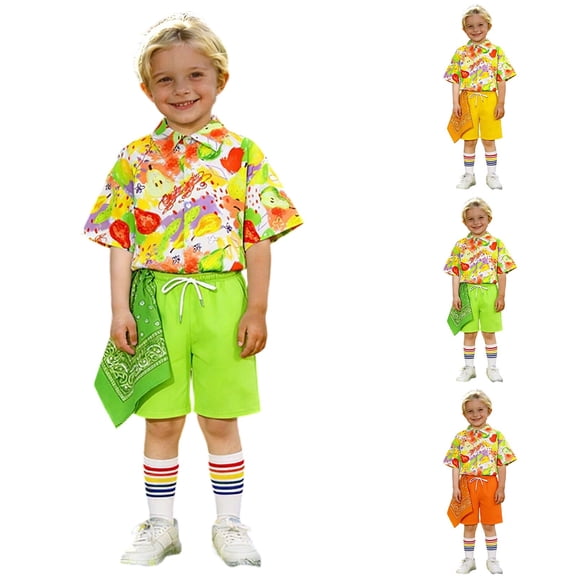FYEGRE Boys Outfit with Short Sleeve Top, Casual Shorts & Socks, Cute Playful Ensemble for Spring/Summer, Family Gatherings & School Events Green 13-14 Years