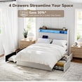 thumbnail image 5 of BELLEZE Full Size Bed Frame with 4 Drawers, Storage Headboard & Charging Station, Bed Frame with LED Lights, Platform Full Bed Frame with Storage, No Box Spring Needed - Cove (White), 5 of 7