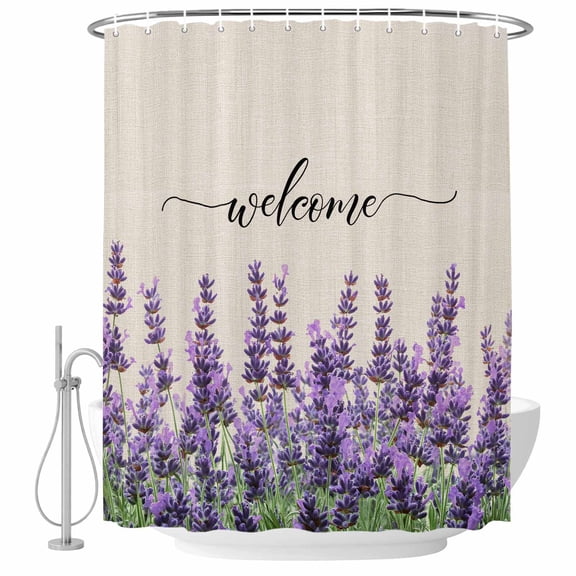 Purple Lavender Fabric Shower Curtain Retro Linen Background Washable Shower Curtains for Bathroom, Waterproof Bath Curtain with Hooks Home Decor 36x72in